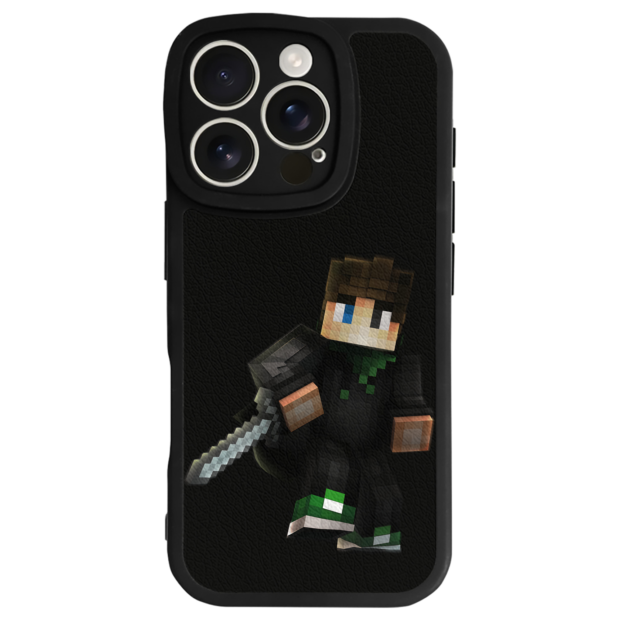 （画像用） マインクラフト ブロックの世界 Minecraft MC Block world 【iPhone 16シリーズ対応】シリコンスマホケース（レザー調） 材質：シリコン